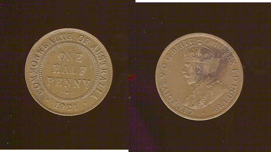 AUSTRALIE 1/2 Penny Georges V 1921 TTB+ à SUP
